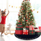 60inch Extra Large Christmas Tree Skirt Navy Blue Luxury Velvet Plush Skirts with Gold Embroidery Xmas Velvet Tree Skirt Holly Leaves Gold Embroidered Trees Skirts for Christmas Holiday Party Decor - Image 6