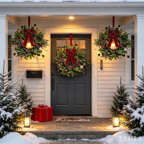 6 Pcs Small 4th of July Hanging Wreaths for Cabinets Patriotic Mini Candle Ring Wreath with Red White Blue Flowers (6, Greenery with Red Bells Pinecones) - Image 7