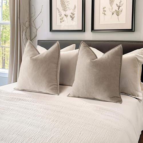 MIULEE Pack of 2 Beige Euro Shams Chenille Pillow Covers 26x26 Inch - Image 5