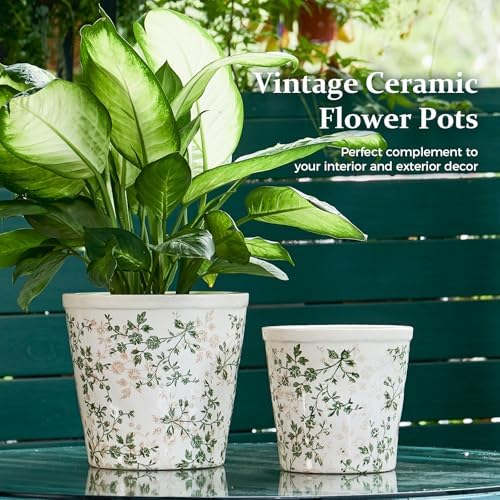 Teweiqi Ceramic Planter Without Drainage Hole, 6.7 Inch - Indoor/Outdoor Flower Pot for Orchids, Succulents, Green Floral Modern Farmhouse Design Plant Pot for Home,Office & Garden Décor, Ideal Gift - Image 3