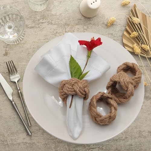 Woven Napkin Rings Set of 24, Natural Cotton Yute Napkin Holder Brown by MagicRealForBetterLife