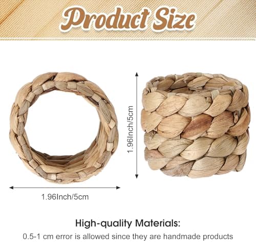 Hsei 36 Pcs Woven Napkin Rings Round Water Hyacinth Rattan Napkin Ring Bulk - Image 2