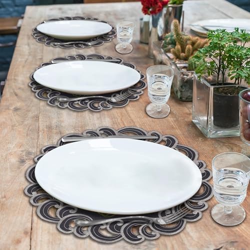 Decozen Set of 8 Doilies for Table, Lace Doilies - Rustic, Crochet, Farmhouse, Kitchen, Dining Table Centerpiece Decor - Round Christmas Placemats - 15 inch Charcoal Gray, Charcoal Fleur Collection - Image 3