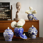 4 Pcs Small Blue and White Vases Chinoiserie Porcelain Vase, Retro - Image 5