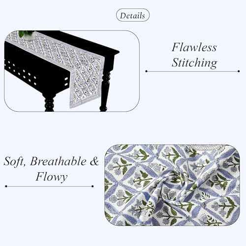 Ridhi Light Steel Blue Hand Block Print Table Runner 16x90 Inch 100% Cotton - Image 2