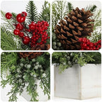 Christmas Centerpieces Table Decorations 10" Small Artificial Potted Christmas Tree Norfolk Pine Plants with Red Berry Pine Cones in Wooden Pot for Home Winter Xmas Mantel Farmhouse Indoor Decor - Image 3