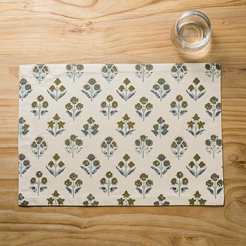 Block Print Floral Decorative Placemats Set of 6, Brown by Unknown