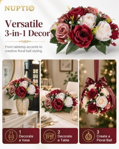 NUPTIO Artificial Flower Centrepieces for Tables: Fake Rose Balls, 10 Pcs - Image 6