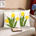 Pack of 2 Embroidered Decorative Throw Pillow Cover 18x18 Inch Farmhouse Floral Pillowcase for Living Room Sofa Bed (Yellow Tulip) - Image 2