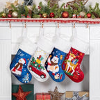 BHD BEAUTY Christmas Stocking 4 Pack Green Blue Red Velvet Embroidery Pattern Soft Faux Fur for Family Decorations Hanging Ornament for Xmas Holiday Party - Image 2