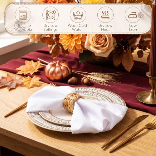 Preboun 24 Pcs White Cloth Napkins 19"x19" with Napkin Rings - Image 4