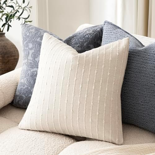 Foindtower Decorative Striped Boucle Throw Pillow Covers 20x20 Cream White - Image 5