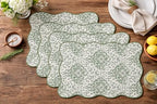 Fennco Styles Sage Damask Scalloped Placemats 12" x 18", Set of 4 – Vintage-Inspired Design Decorative Table Mats for Holidays, Family Gatherings, Kitchen & Dining Décor - Image 2