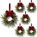 6 Set Christmas Hanging Wreaths Small Artificial Pine Cedar Wreaths with Red Velvet Ribbon Pine Cones Mini Faux Evergreen Wreath for Front Door Porch Cabinet Window Xmas Holiday Home Decorations by Unknown
