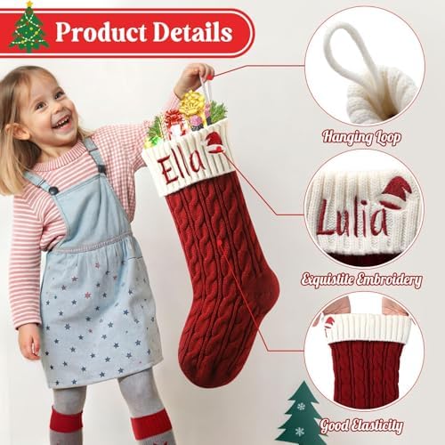 Personalized Christmas Stockings,Custom Embroidered Name & Monogram Knit Stockings for Kids,Family - Intertwined Cable Knit 18" Christmas Stocking for Fireplace Holiday Decor(10 Pack) - Image 2