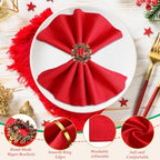 Ziliny 16 Pcs Cotton Christmas Napkins and Rings Set, 8 Washable Thanksgiving Napkins Cloth, 8 Xmas Napkin Rings for Xmas Dinner Party Table Decoration(Retro Style) - Image 5