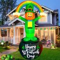 8FT St Patrick’s Day Giant Inflatables Outdoor Decorations Leprechaun Standing on Gold Pot Blow up Holiday Shamrocks Yard Decoration with Build-in LED Lights for Indoor Lawn Garden Party Decor by TOCZIM