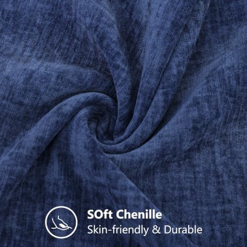 decorUhome Fall Chenille Dark Blue Throw Pillow Covers 26x26 Inch Set of 2, Decorative Soft Couch Pillow Covers Solid Dyed Accent Euro Sham Farmhouse Neutral Square Pillow Cases for Sofa - Image 7