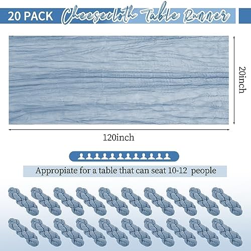 20 Pack Dusty Blue Table Runner 10Ft Cheesecloth Table Runner Boho Gauze Cheese Cloth Table Runners Romantic Long Sheer Fabric Table Runners for Wedding Party Bridal Shower - Image 2
