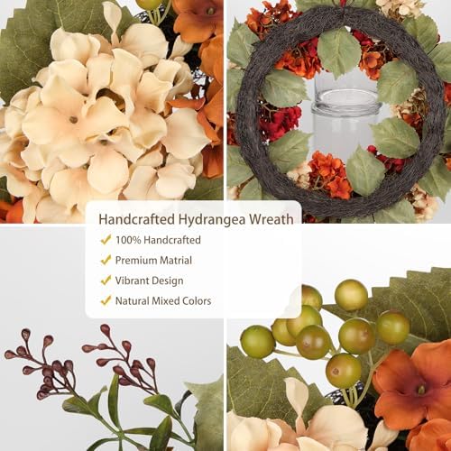 Fall Wreaths for Front Door 24 inch Autumn Wreath with Hydrangeas Berries - Image 2