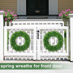 Green Boxwood Wreaths for Front Door Realistic 22Inch All Season Eucalyptus - Image 2