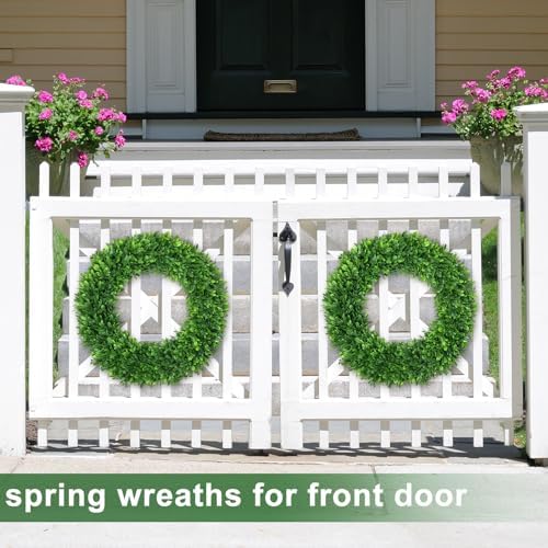 Green Boxwood Wreaths for Front Door Realistic 22Inch All Season Eucalyptus - Image 2