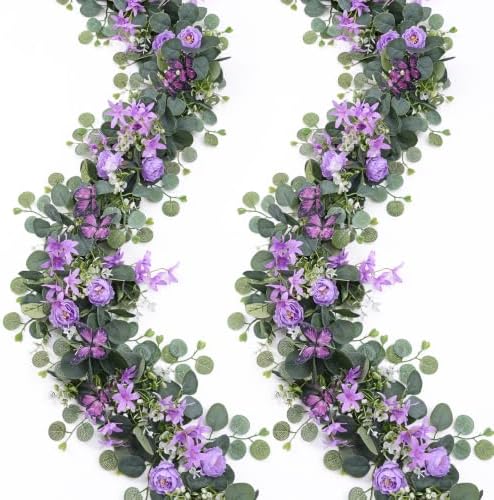 Artificial Rose Vine Fake Flower Garland,Purple, 2PCS by SOMYTING