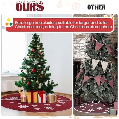 Large Christmas Burlap Tree Skirt Snowflake,84 Inch,Red - Image 5