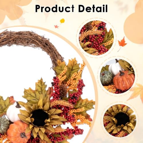 Fall Wreaths, 2 Pack, 20" Front Door Decor, Artificial Pumpkin - Image 4