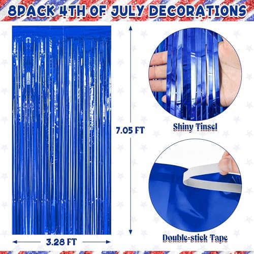 ZATAYE 8 Pack Dark Blue Foil Curtain Streamer Decorations - Image 2