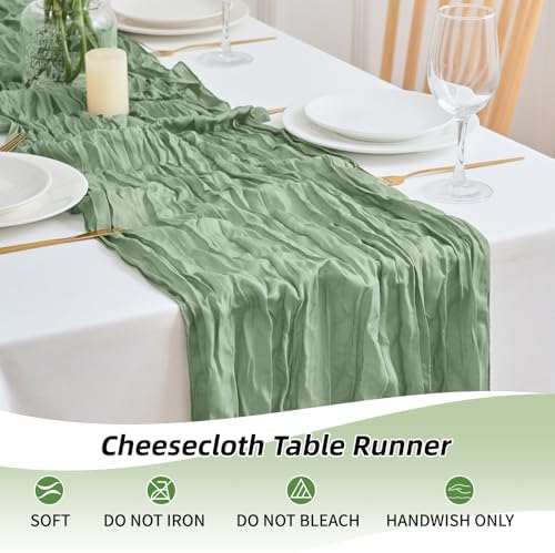 16 Pack Sage Green Cheesecloth Table Runner 21.5 x 120 Inches Boho Gauze Table Runners 10FT Long Cheese Cloth Table Runner for Bridal Shower Baby Shower Birthday Party Wedding Decor - Image 6