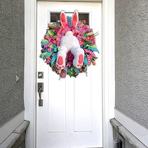 Easter Bunny Wreath, 15.7"x17.7" Artificial Wreath Front Door Wall Window Decor, Easter Garland Outdoor Indoor Spring Farmhouse Hanging Decoration, Welcome Rabbit Porch Sign - Image 5