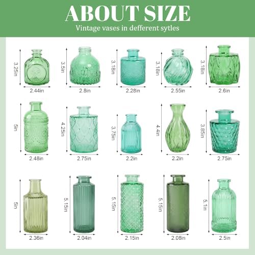15Pcs Assorted Vintage Bud Vases, Colorful Glass Small Vases Bulk - Image 2