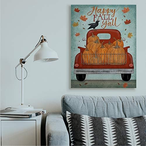 Stupell Industries Happy Fall Y'all Autumn Harvest Red Truck, Design by Beth Albert Canvas Wall Art, 36 x 48, Blue - Image 3