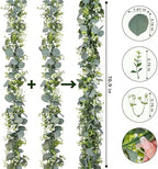 BonBloom's 4 Pack Artificial Eucalyptus Garland with White Flowers, Faux Greenery Garland Decor 5.9 FT Fake Spring Garlands for Table Mantle Hanging Vines Wedding Backdrop Arch Wall Decor - Image 2