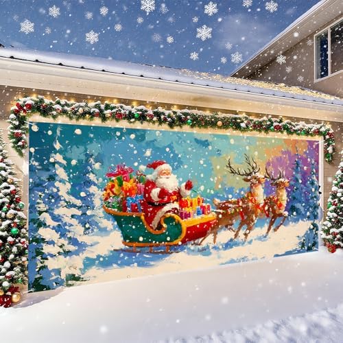 Christmas Garage Door Banner – Santa Claus with Sleigh & Reindeer Outdoor Decoration – 13×6 ft Holiday Garage Cover for Home, Yard, Party Decor - Image 3