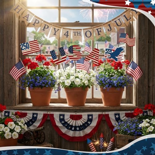 Pickmesh 6 Pcs 4th of July Outdoor Decor Metal Yard Signs 12 Inch USA Eagle - Image 3