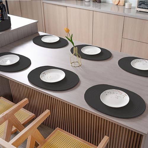 Oval Cotton Rope Placemat Set (7, Black) - Image 2