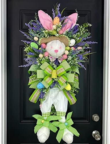Tomppy Easter Rabbit Wreath Decor for Front Door Easter Bunny Door Wreath Hanger Easter Thief Bunny Butt and Ears Wreaths Rabbit Shape Spring Wreath Decorations for Porch Wall Door by Unknown