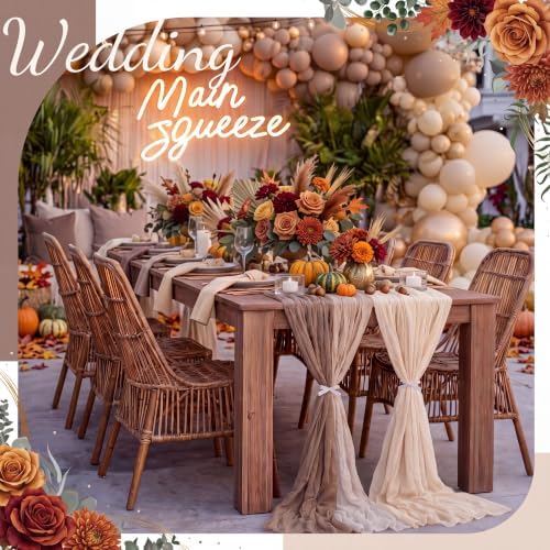 Remagr 12 Pcs Fall Cheesecloth Gauze Table Runners, Gradient Brown - Image 2