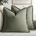 MIULEE Linen Fringe Decorative Throw Pillow Covers Light Olive Green 20x20 by MIULEE