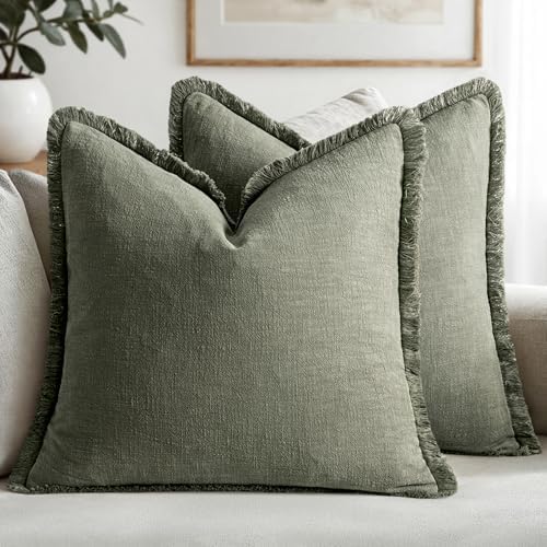 MIULEE Linen Decorative Euro Throw Pillow Covers Light Olive Green 26x26 by MIULEE