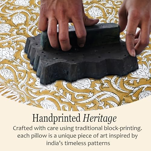 CPC Block Print Ruffle Throw Pillow Cover Mustard Regal 20"x20", Pack of 2 - Image 5