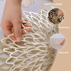 Snowkingdom Pack of 18 Gold Placemats Metallic Round Leaf Bulk Pressed Vinyl Dinning Kitchen Table Charger Mats Decorations for Mothers Day Wedding Party Birthday Event Holiday Christmas Thanksgiving - Image 6