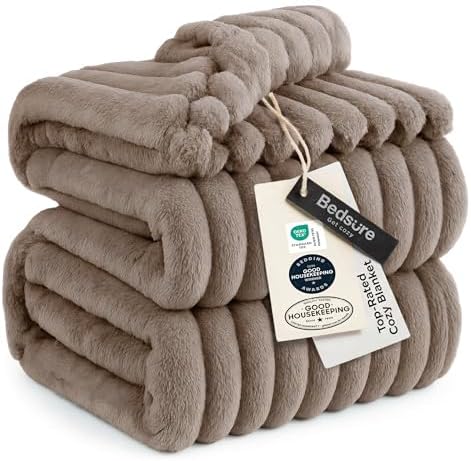 Bedsure Full Size Fleece Blankets for Bed Light Brown 84"x90" by BEDSURE