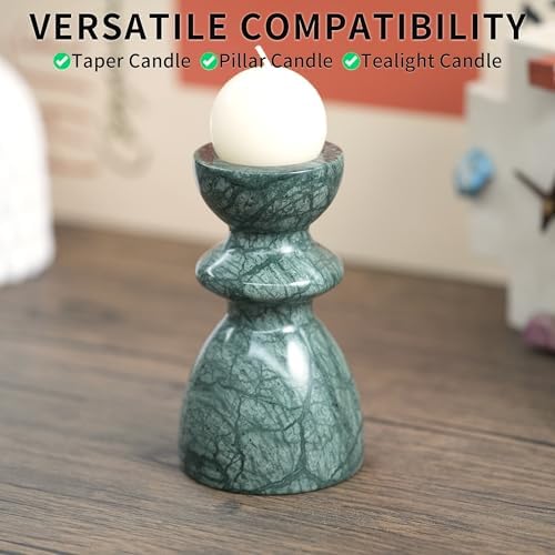 Green Marble Candlestick Holders - Stone Candle Sticks Holder Decor, Decorative Modern Candle Stands Multi-Purpose for Taper/Pillar/Tealight/Scented Candles - Image 3