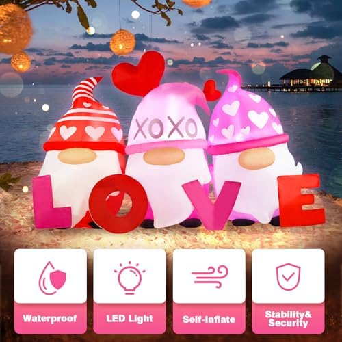 6ft Valentines Day Inflatables Outdoor Decorations Gnomes Holding Love Blow up Yard Inflatable Outdoor Decoration Home Decor for Wedding Anniversary, Romantic Party, Holiday Celebrations - Image 4