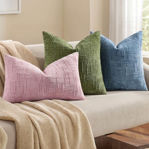 decorUhome Textured Chenille Throw Pillow Covers 26x26 Set of 2 Blush Pink - Image 7
