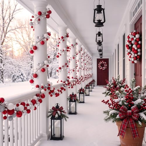 2 Pcs 15 ft Christmas Ball Ornament Garland, Red, White, Silver - Image 5