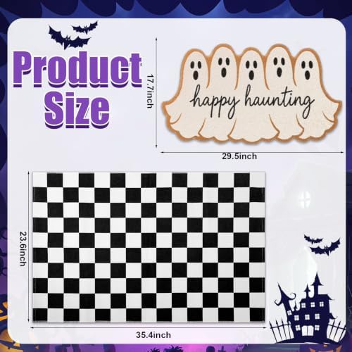 Honoson 2 Pcs Halloween Ghost Doormat,Happy Haunting Black White Checkered - Image 2